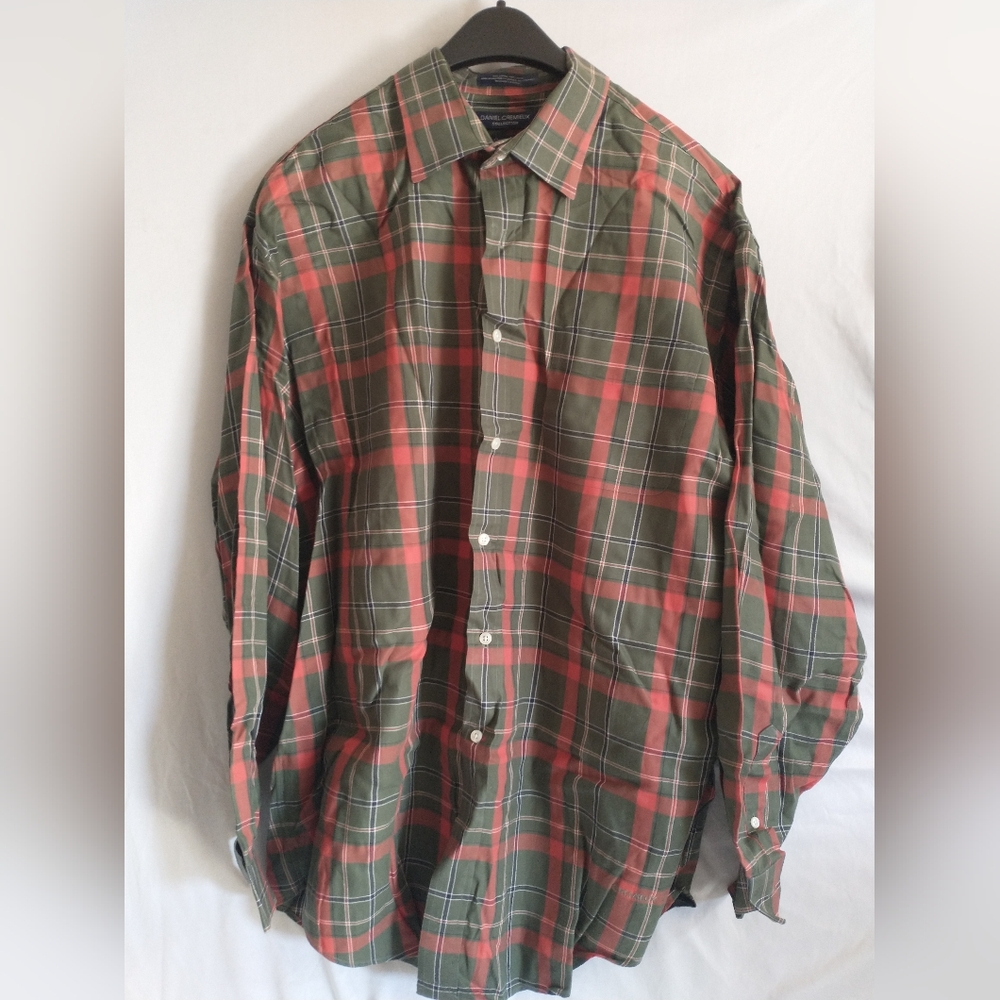 Daniel Cremiuex Classic green Red plaid long sleeve button down dress shirt XL